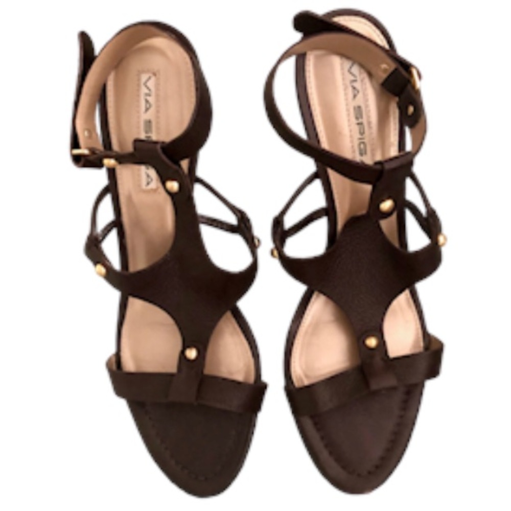 Via Spiga Ankle-strap leather heels 8M Chocolate Brown